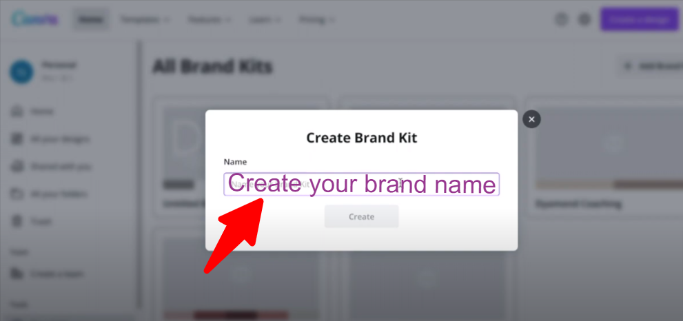how to create brand kit name
